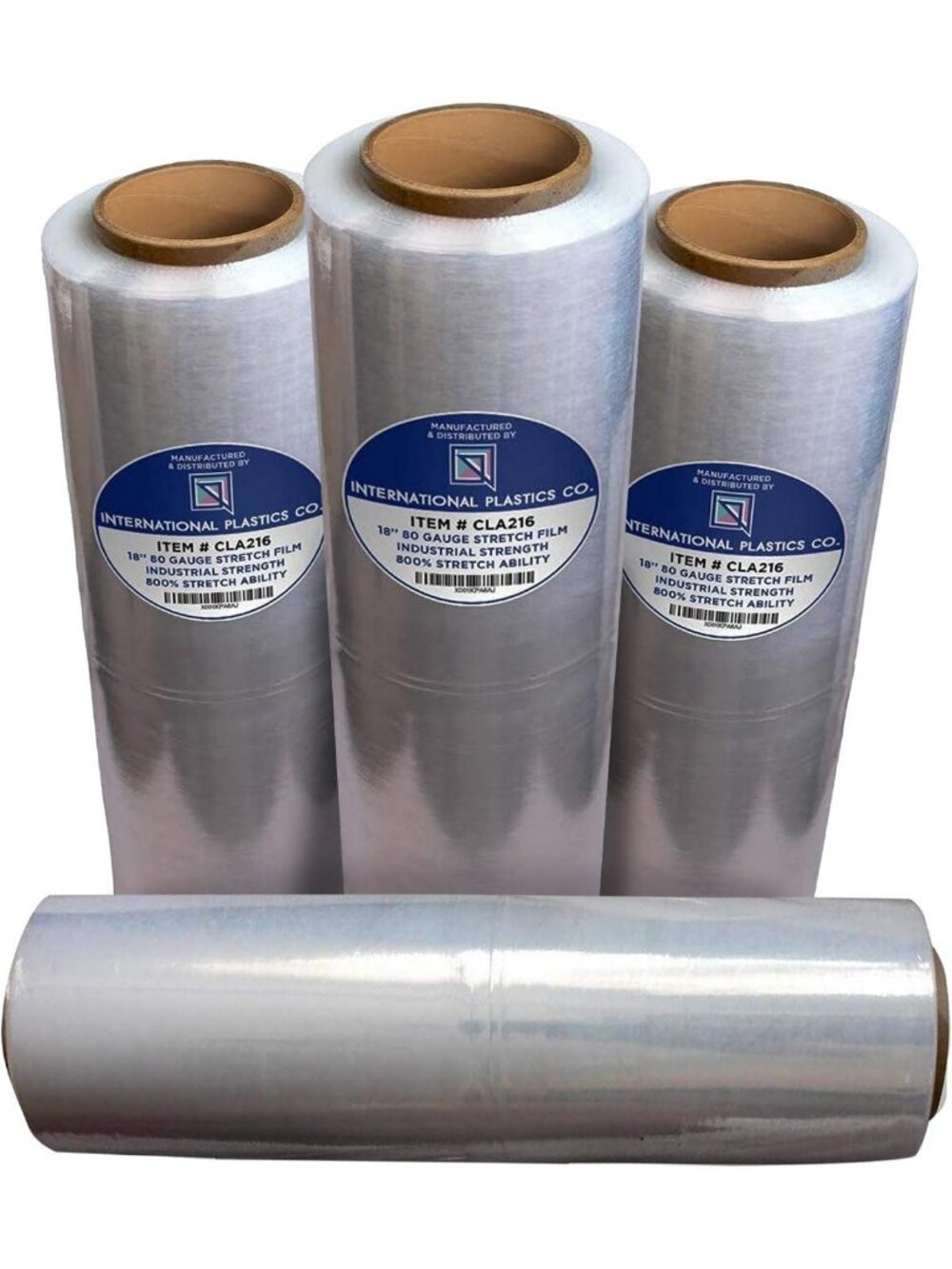 International Plastics Co. 18" Stretch Film/Wrap 1500 feet 80 Gauge, 4 Pack